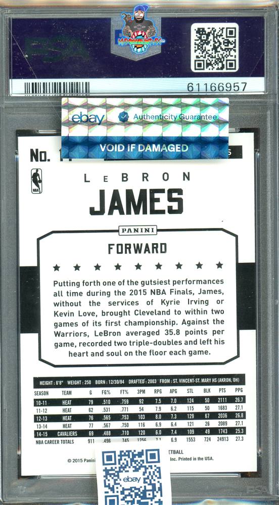 Back of 2015 Panini Hoops Gold LeBron James #14