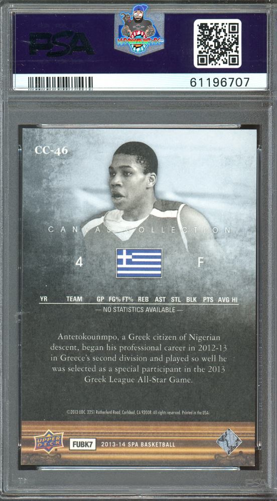 Back of 2013 SP Authentic Canvas Giannis Antetokounmpo #CC46