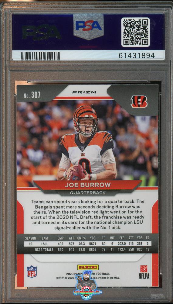 Back of 2020 Panini Prizm Silver Prizm Joe Burrow #307