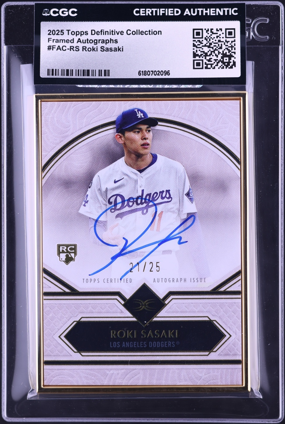 2025 Topps Definitive Collection Framed Roki Sasaki ROOKIE AUTO /25 #FAC-RS CGC AUTH