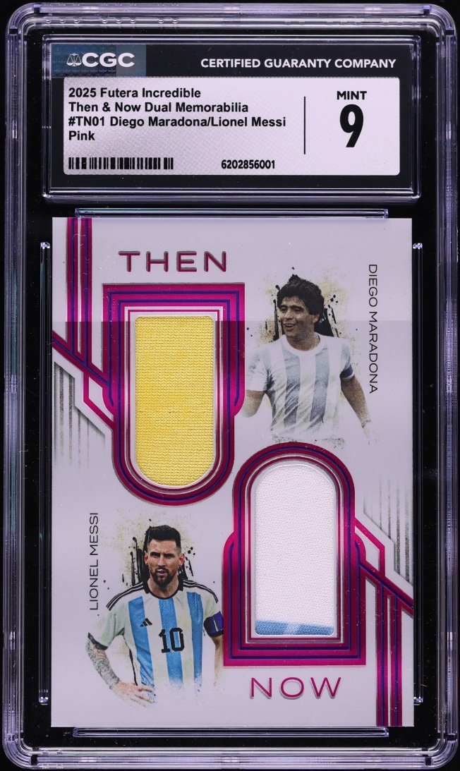 2025 Futera Incredible Then & Now Pink Diego Maradona Lionel Messi PATCH /6 CGC 9 MINT