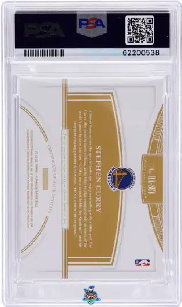 Back of 2019 Panini Flawless Distinguished Autograph Ruby Stephen Curry #DA-SCY /15