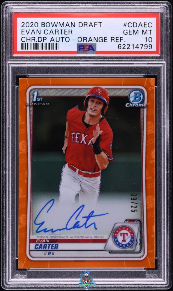2020 Bowman Draft Chrome Autograph Orange Refractor Evan Carter #CDAEC /25