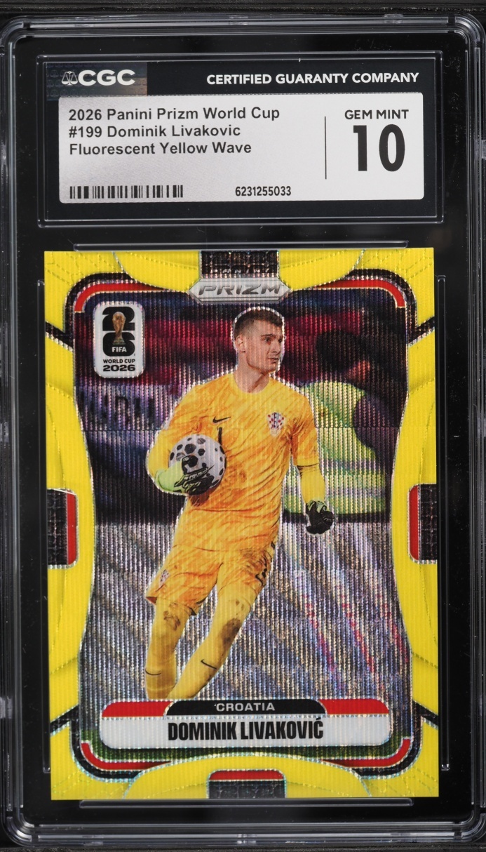 2026 Panini Panini Prizm World Cup Dominik Livaković Fluorescent Yellow Wave