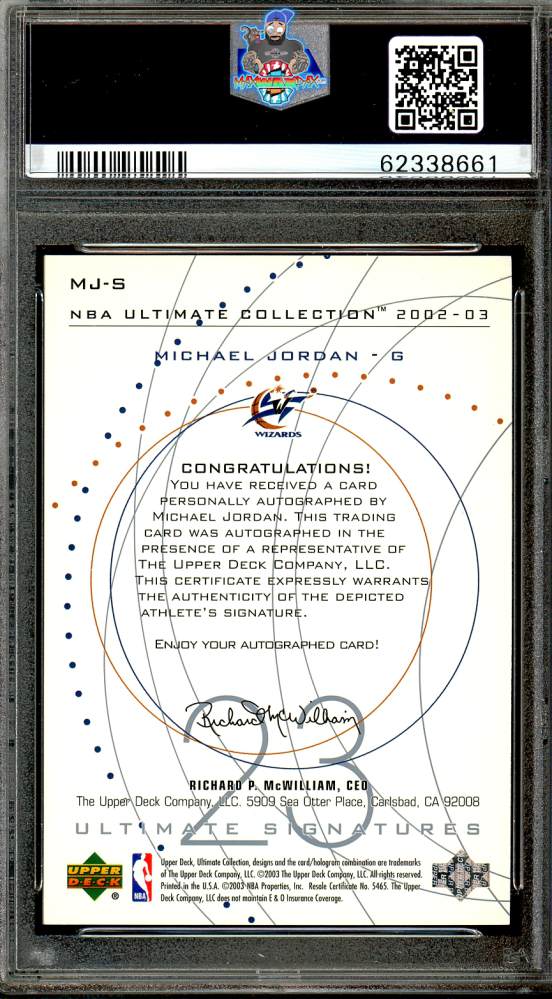 Back of 2002 Ultimate Collection Signature Michael Jordan #MJS