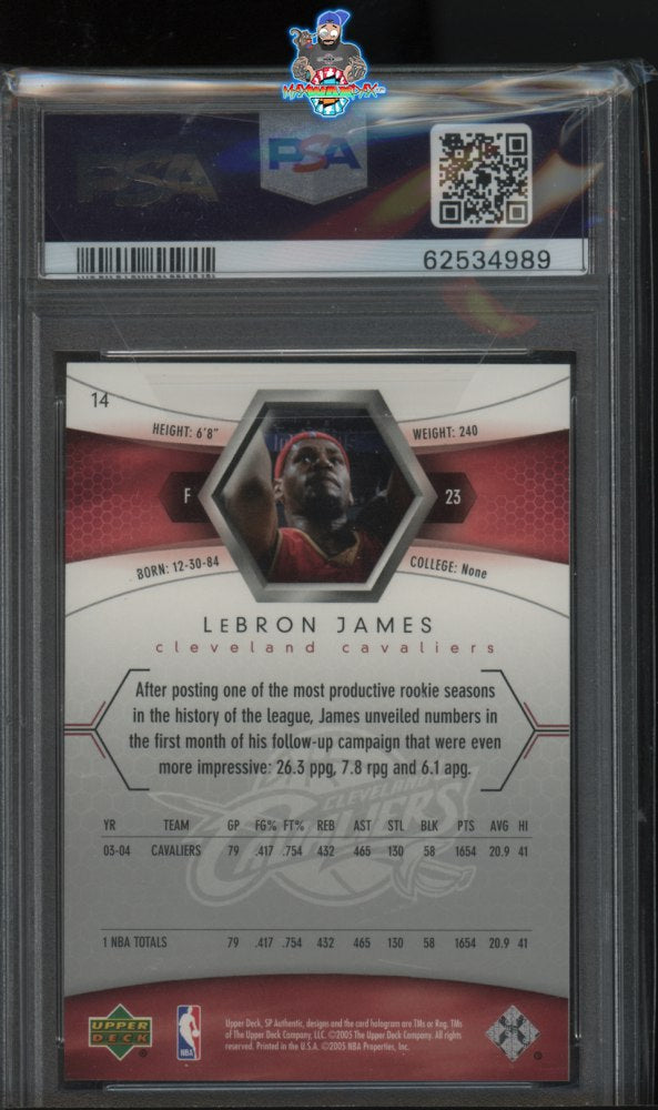 Back of 2004 SP Authentic LeBron James #14