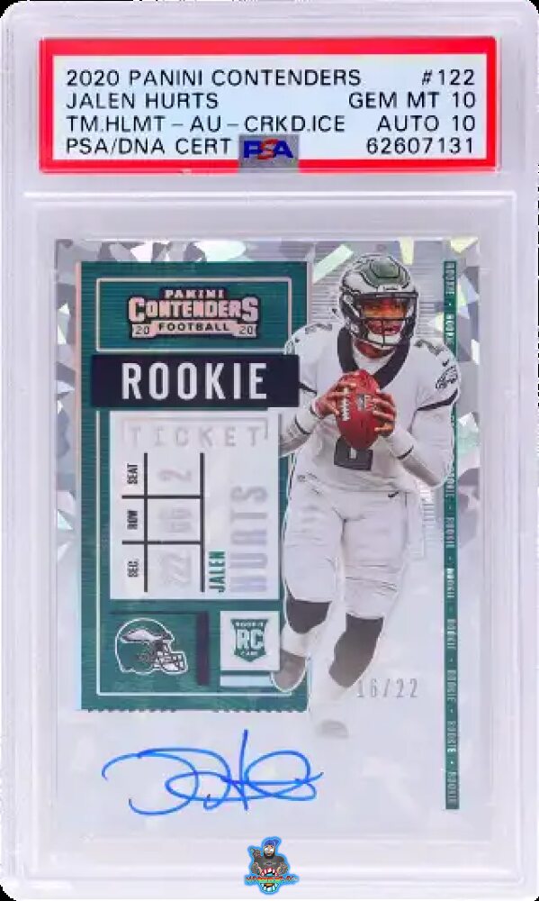 2020 Panini Contenders Team Helmet Variation Rookie Ticket Autograph Cracked Ice Jalen Hurts #122B /22