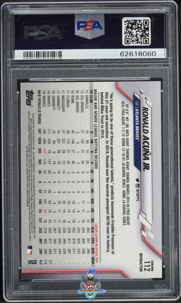 Back of 2020 Topps Chrome Xfractor Ronald Acuna Jr. #112