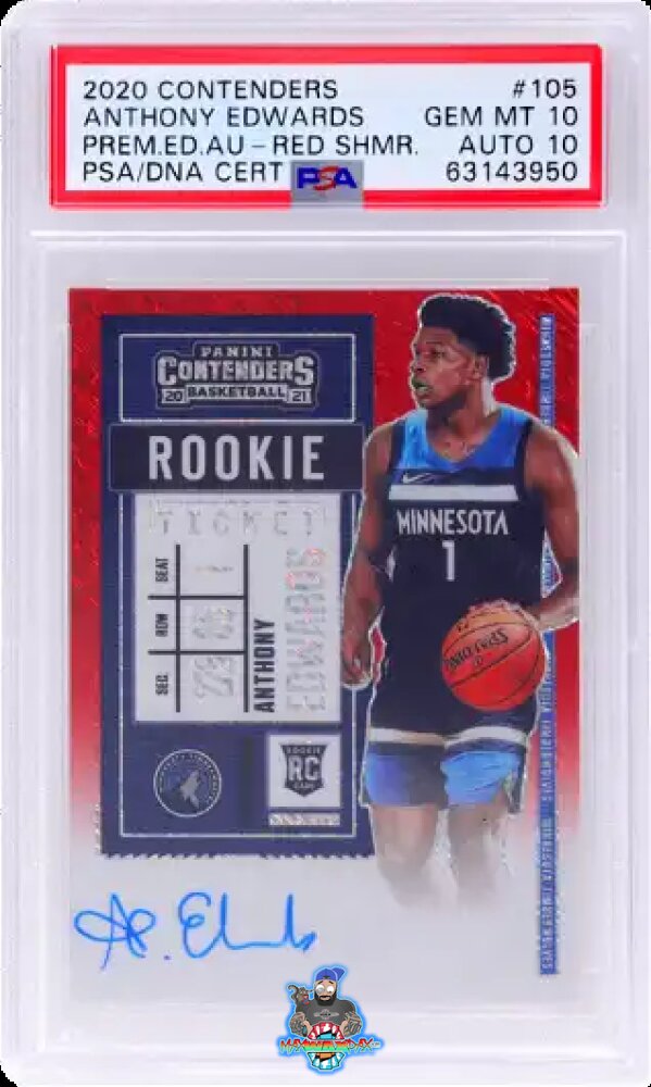 2020 Panini Contenders Premium Rookie Ticket Autograph Red Shimmer Prizm Anthony Edwards #105 /5