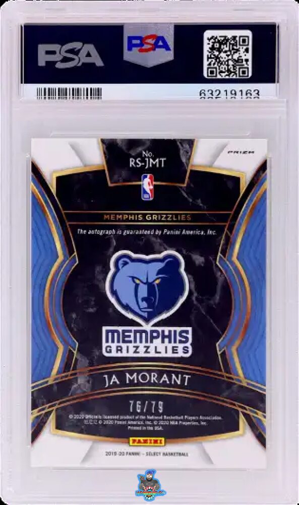 Back of 2019 Panini Select Rookie Signatures Ja Morant #RS-JMT /79