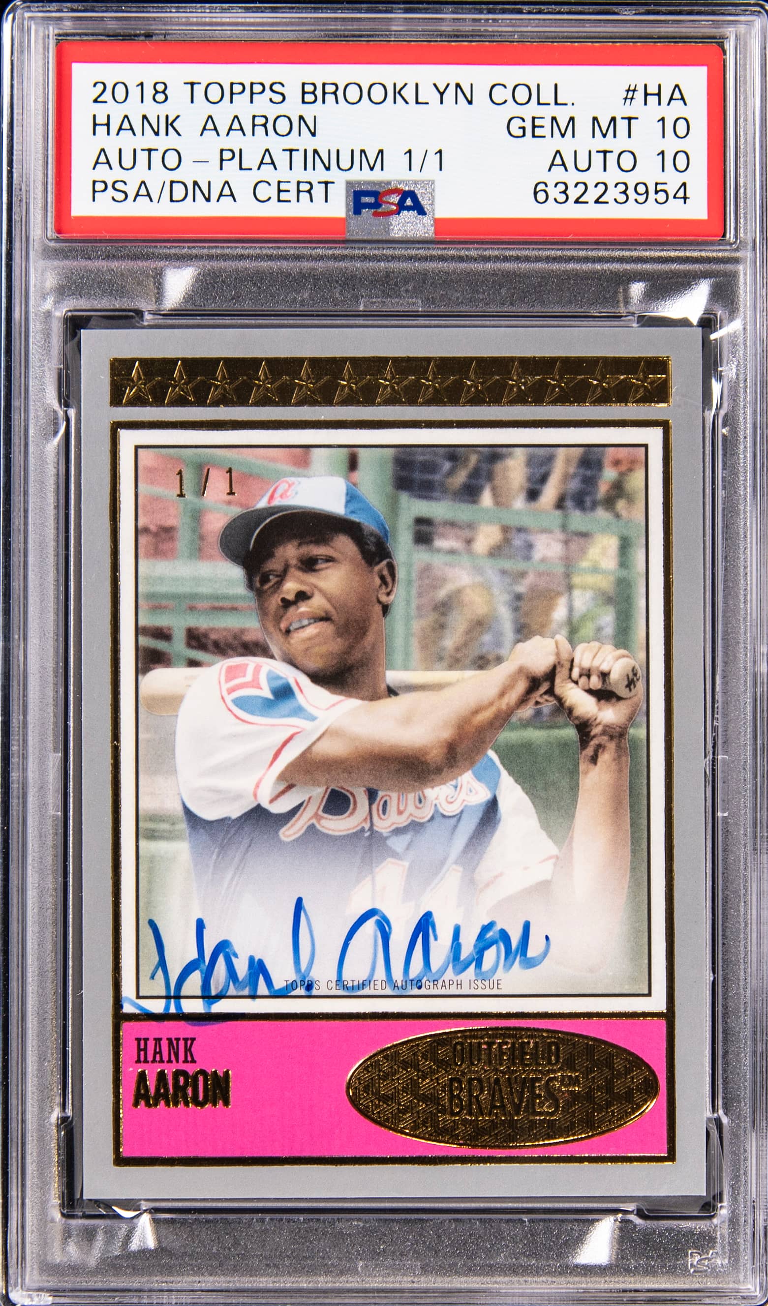 2018 Topps Brooklyn Collection Autographs Platinum Hank Aaron #BC1HA /1