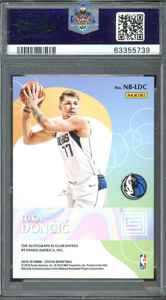 Back of 2018 Panini Status New Breed Autograph Luka Doncic #NBLDC