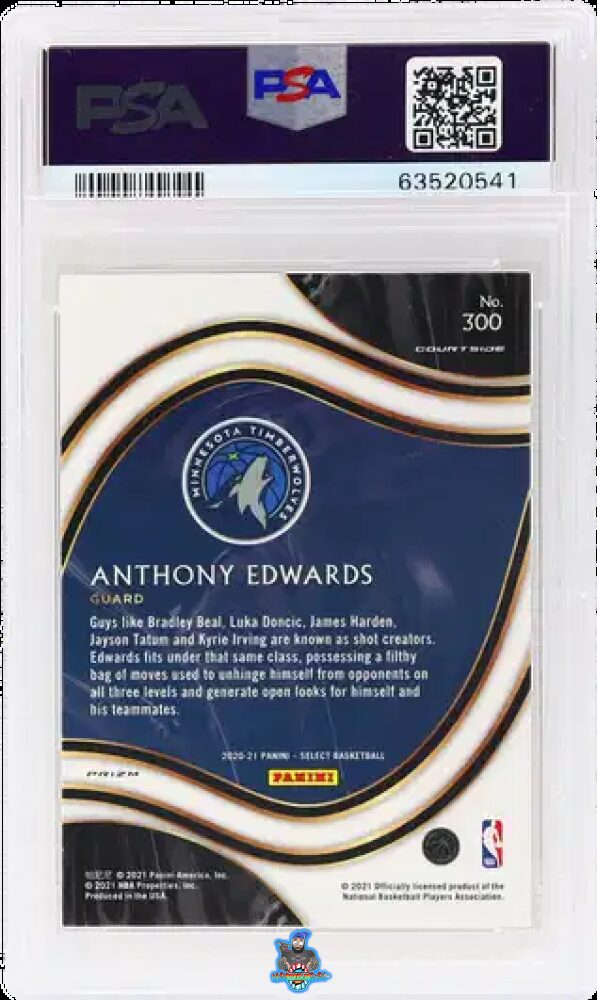 Back of 2020 Panini Select Courtside Gold Wave Prizm Anthony Edwards #300