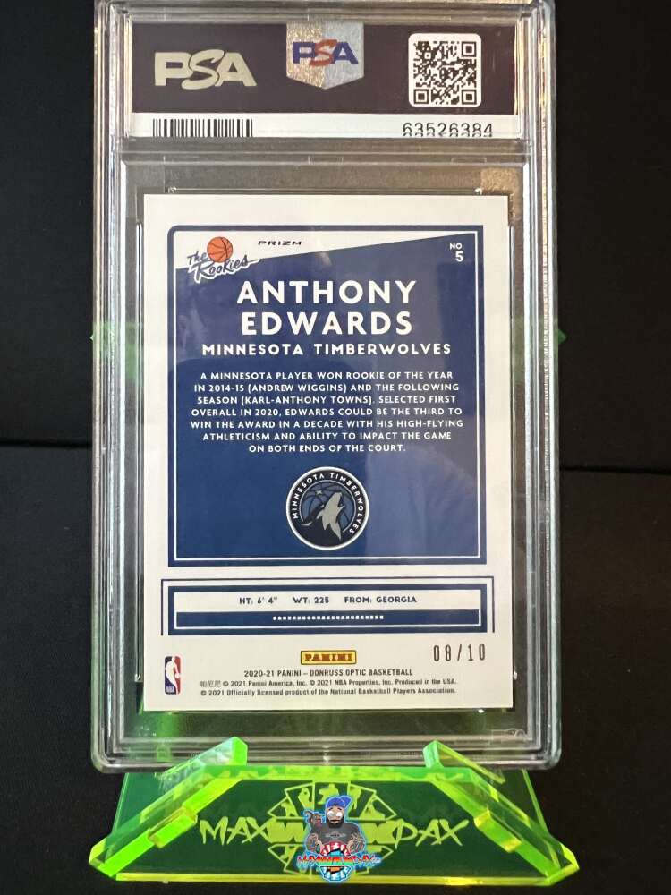 Back of 2020 Donruss Optic the Rookies Gold Pulsar Anthony Edwards #5 /10