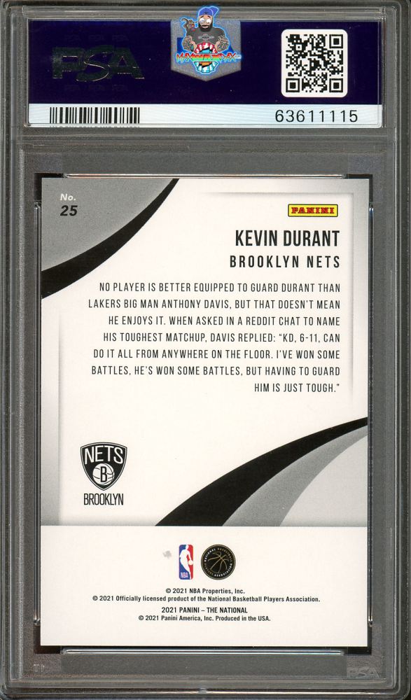 Back of 2021 Panini National Convention Hyperplaid Kevin Durant #25 /1