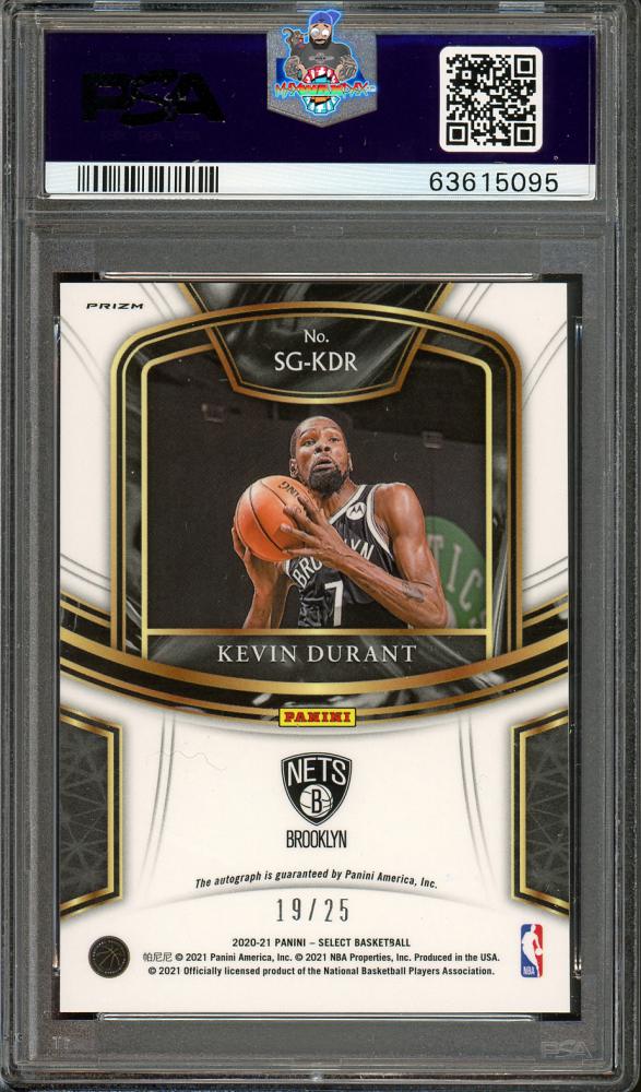 Back of 2020 Panini Select Signature Tie Dye Prizm Kevin Durant #28 /25