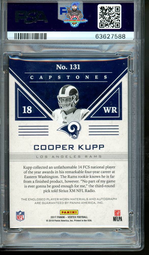 Back of 2017 Panini Vertex Rookie Capstones Autograph Relics Granite Cooper Kupp #131 /25