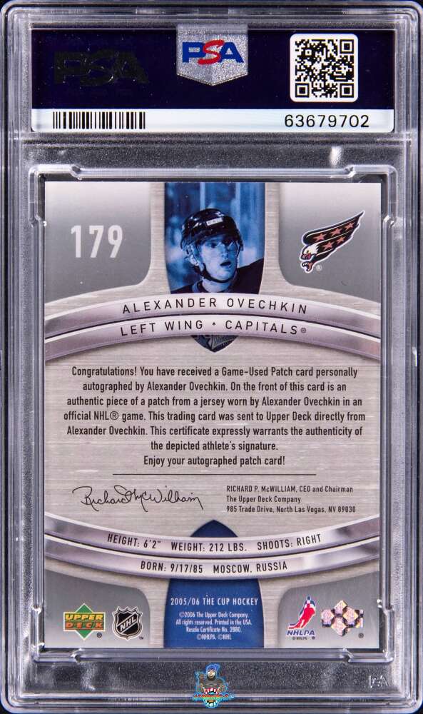 Back of 2005 the Cup Alex Ovechkin #179 /99