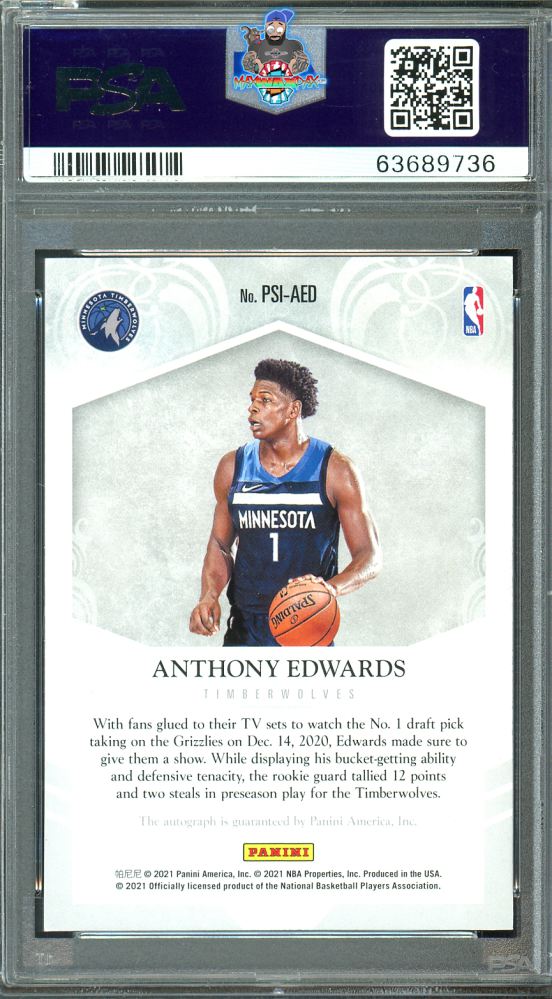 Back of 2020 Panini Spectra Private Signings Icon Anthony Edwards #PSI-AED