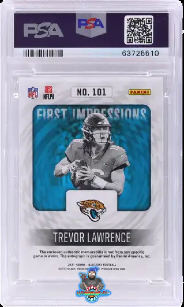 Back of 2021 Panini Illusions Autograph Memorabilia Purple Trevor Lawrence #101 /1