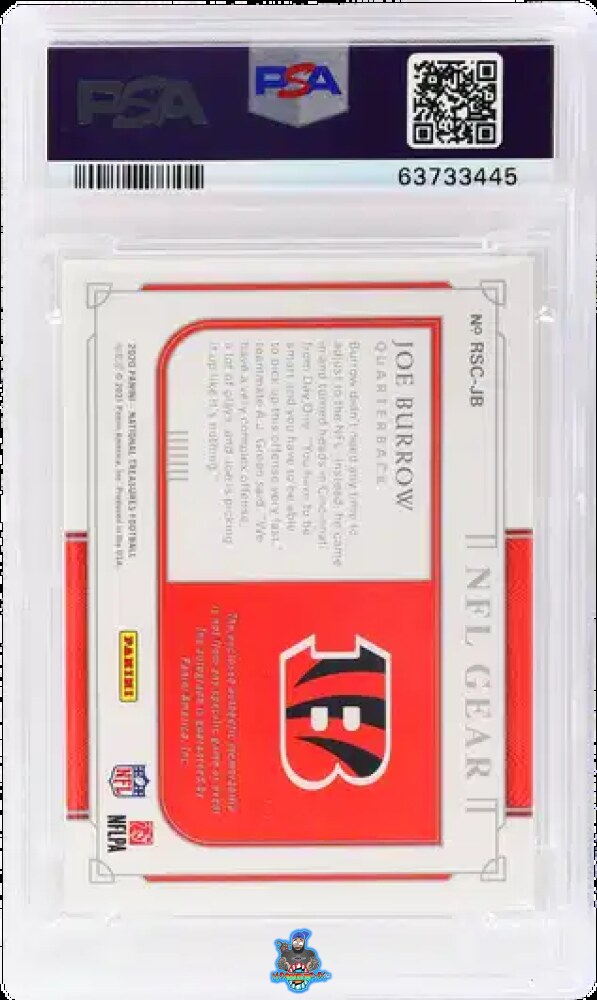 Back of 2020 National Treasures Rookie NFL Gear Signature Combo Prime Joe Burrow #RSC-JB /25