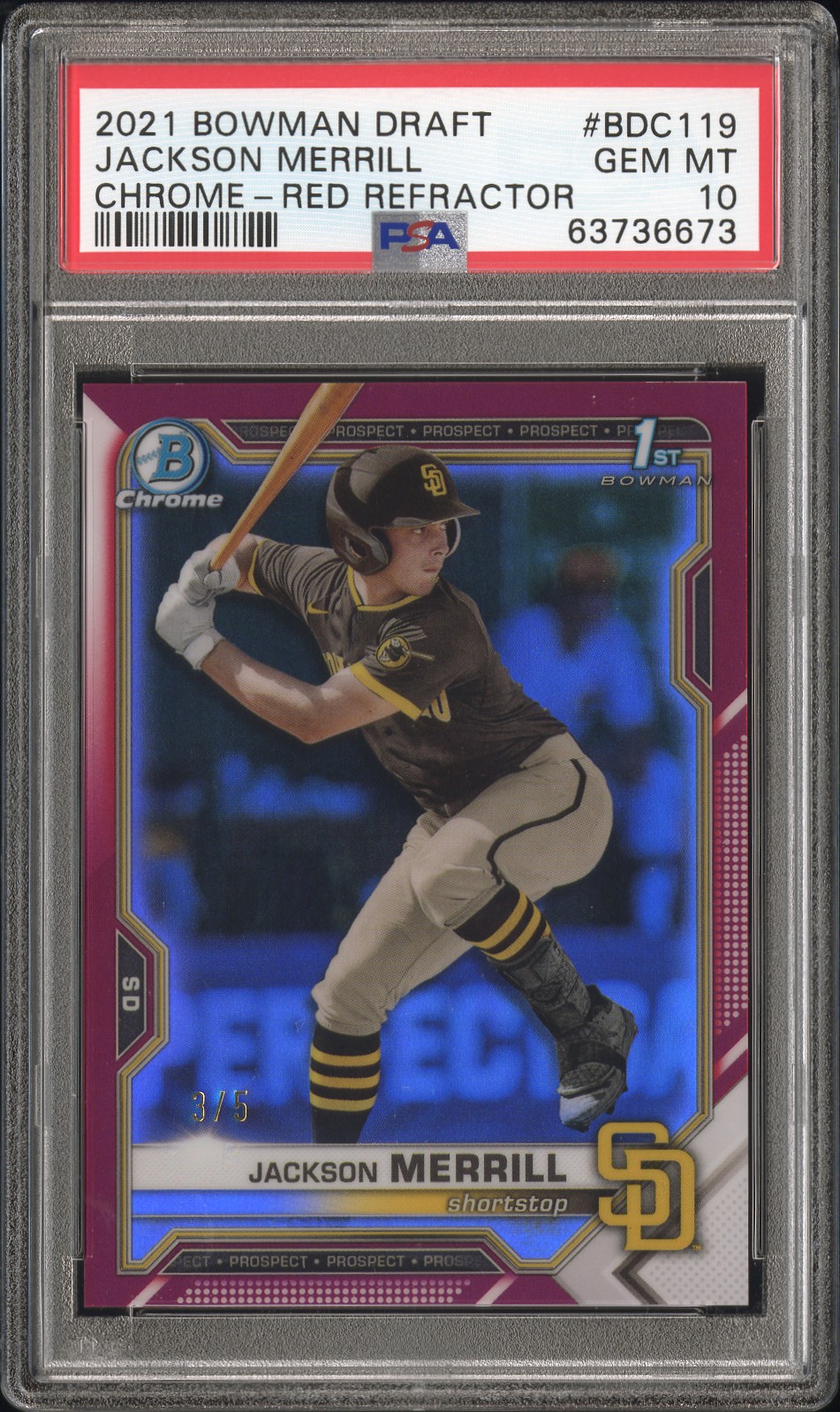 2021 Bowman Chrome Draft Red Refractor Jackson Merrill #BDC119 /5