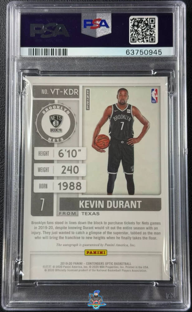 Back of 2019 Panini Contenders Optic Veteran Ticket Autograph Kevin Durant #3