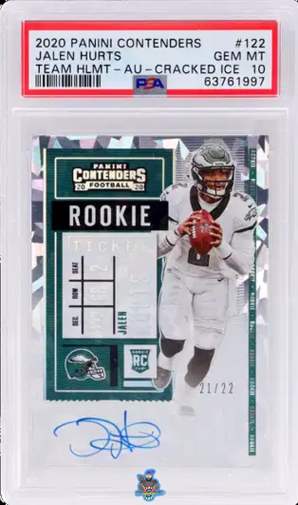 2020 Panini Contenders Team Helmet Variation Rookie Ticket Autograph Cracked Ice Jalen Hurts #122B /22