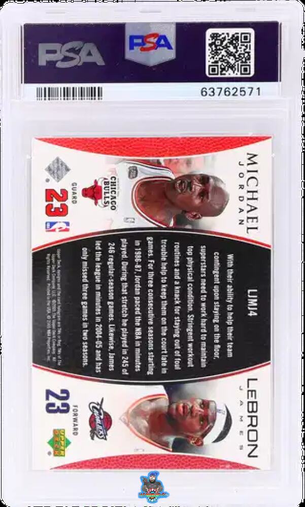 Back of 2005 Upper Deck Mj/Lj Bonus Pack Platinum LeBron James/Michael Jordan #LJMJ4 /5