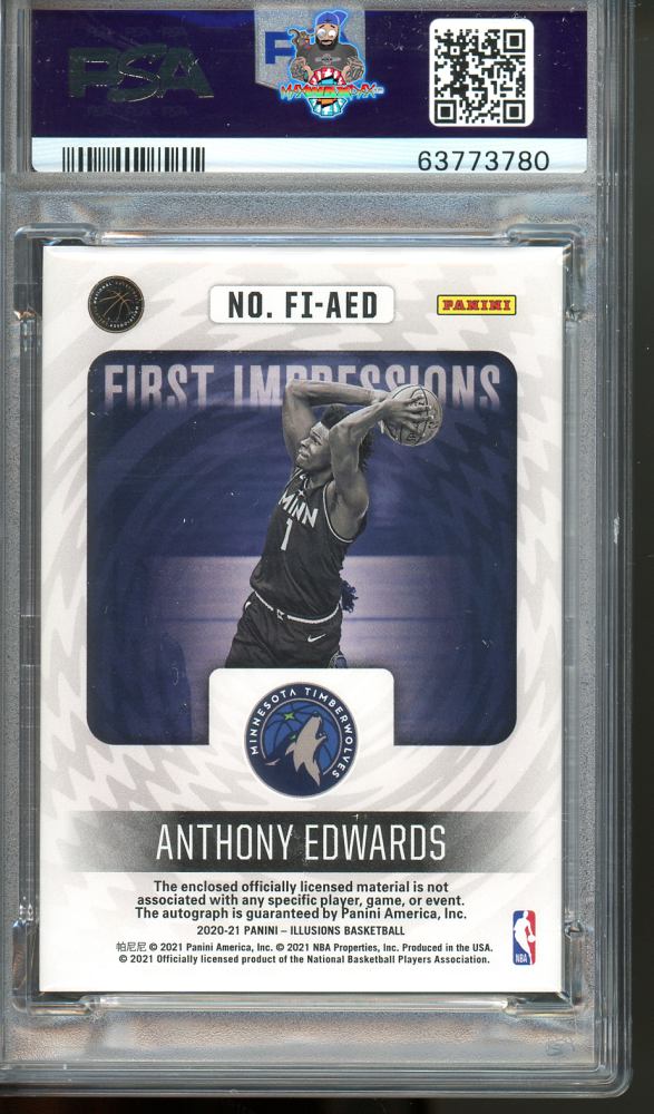 Back of 2020 Panini Illusions First Impressions Jersey Autograph Anthony Edwards #FI-AED