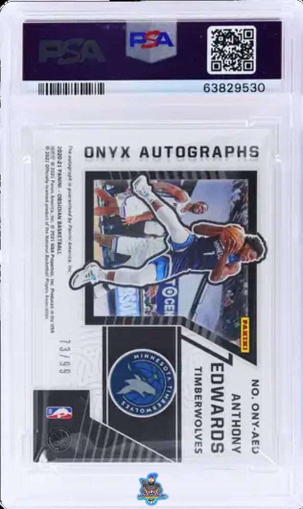 Back of 2020 Panini Obsidian Onyx Autographs Anthony Edwards #ONY-AED /99