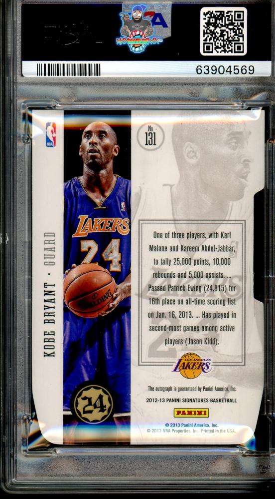 Back of 2012 Panini Signatures Die Cut Autograph Kobe Bryant #131 /49