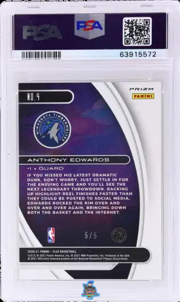 Back of 2020 Panini Flux Titan Rookie Gold Anthony Edwards #4 /5