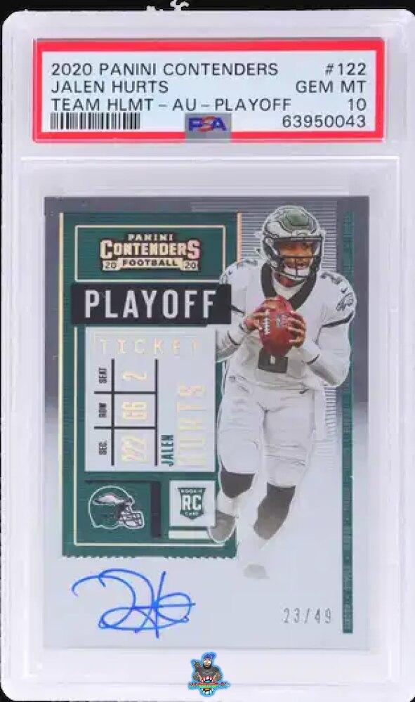 2020 Panini Contenders Team Helmet Variation Playoff Ticket Autograph Jalen Hurts #122B /49