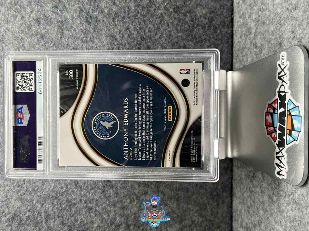Back of 2020 Panini Select Courtside Red Wave Prizm Anthony Edwards #300