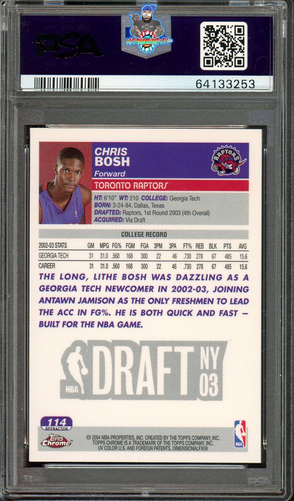 Back of 2003 Topps Chrome Refractor Chris Bosh #114