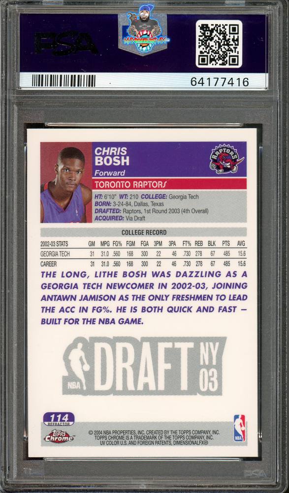 Back of 2003 Topps Chrome Refractor Chris Bosh #114