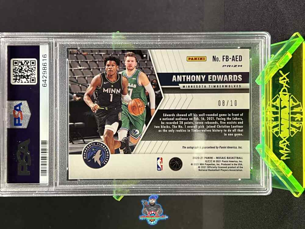 Back of 2020 Panini Mosaic Autograph Fast Break Gold Anthony Edwards #98 /10