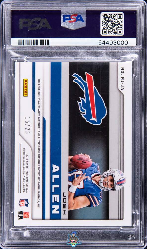 Back of 2018 Panini Obsidian Rookie Jersey Autograph Electric Etch Green Josh Allen #8 /25