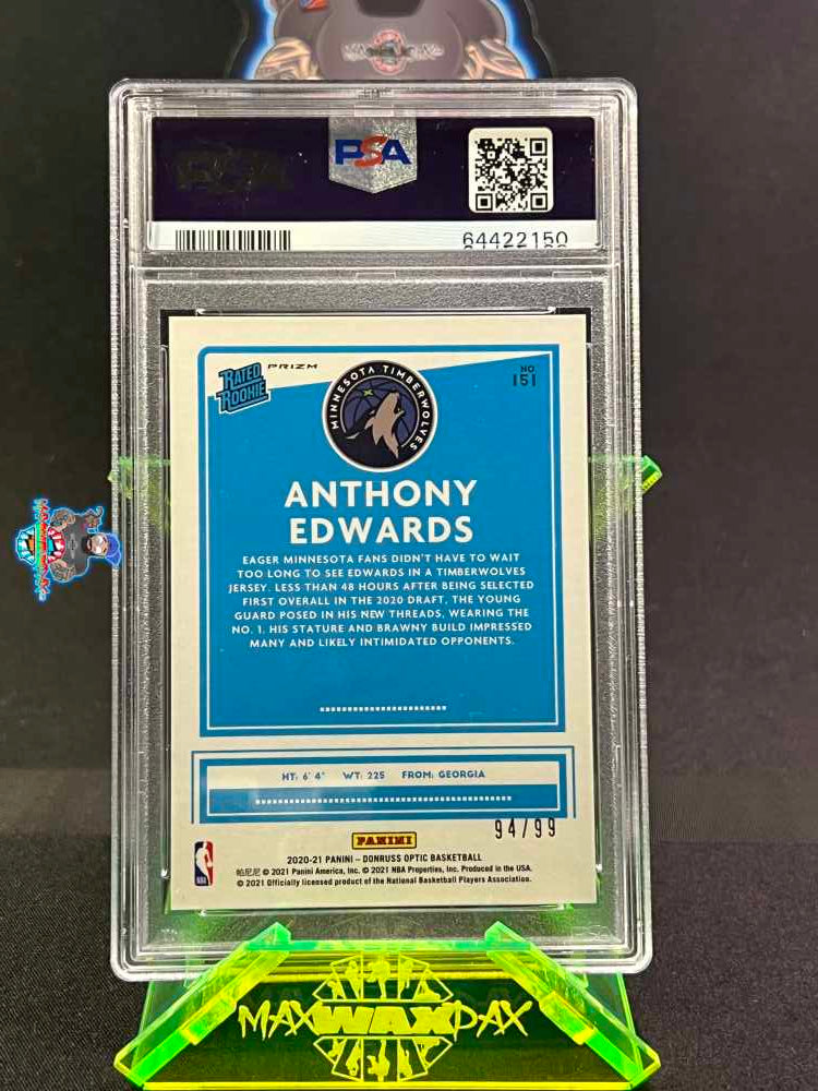 Back of 2020 Donruss Optic Red Anthony Edwards #151 /99