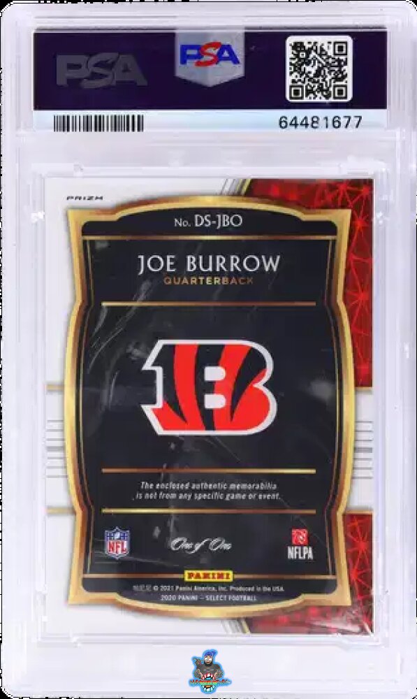 Back of 2020 Panini Select Draft Selections Memorabilia Black Prizm Joe Burrow #1 /1