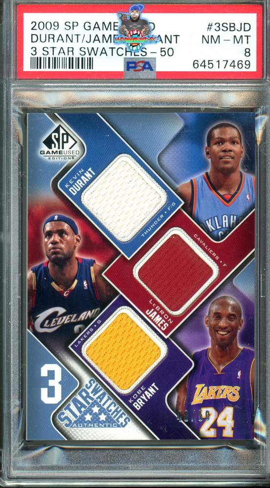 2009 SP Game Used 3 Star Swatches Kevin Durant/Kobe Bryant/Lebron James #3SBJD /50