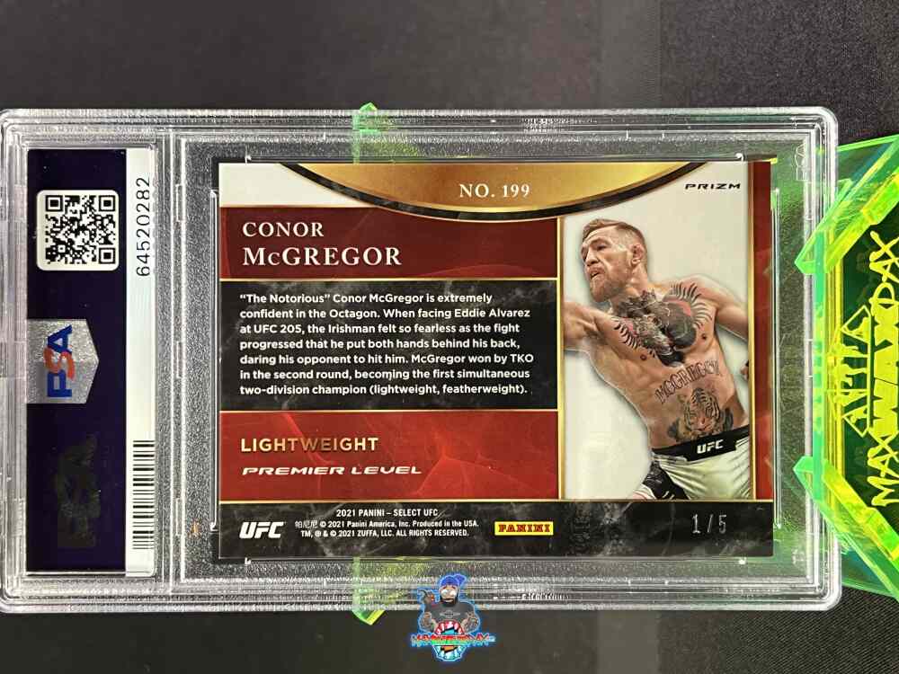 Back of 2021 Panini Select UFC Prizms Green Conor Mcgregor #199 /5