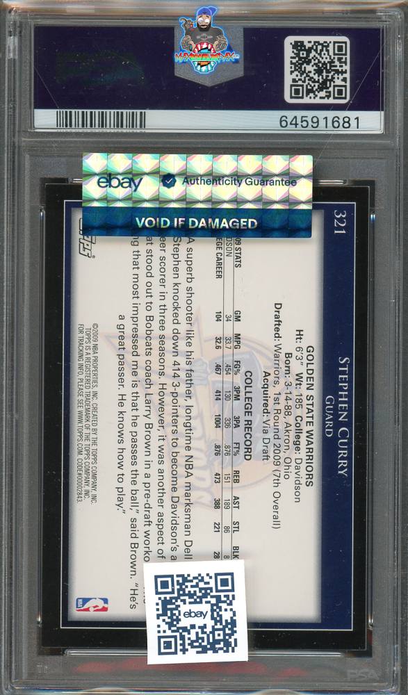 Back of 2009 Topps Rookie Stephen Curry #321