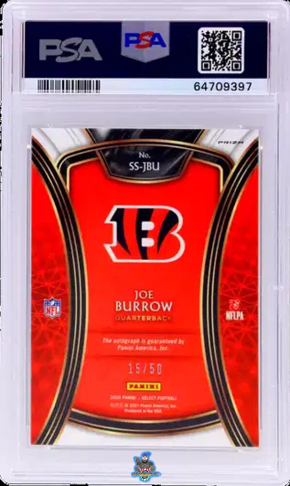 Back of 2020 Panini Select Signature Blue Prizm Joe Burrow #1 /50