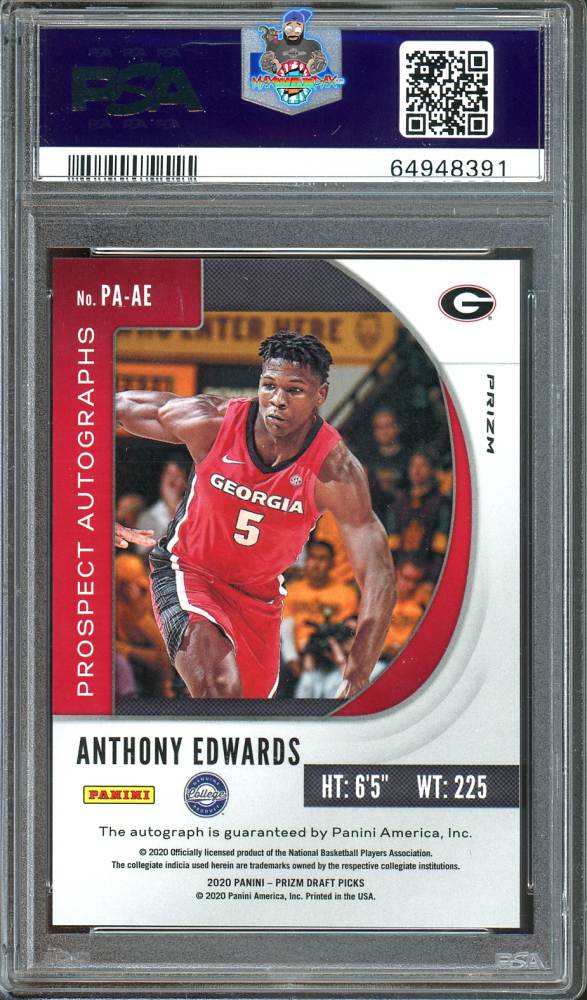 Back of 2020 Panini Prizm Draft Picks Prospect Autographs Pink Ice Anthony Edwards #1