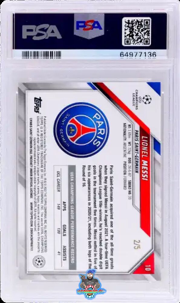 Back of 2021 Topps UEFA Champions League 1st Edition Red Foil Lionel Messi #10 /5
