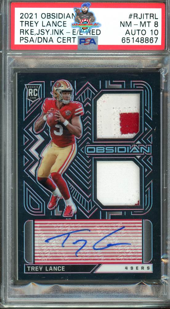 2021 Panini Obsidian Rookie Jersey Ink Electric Etch Red Trey Lance #4 /10