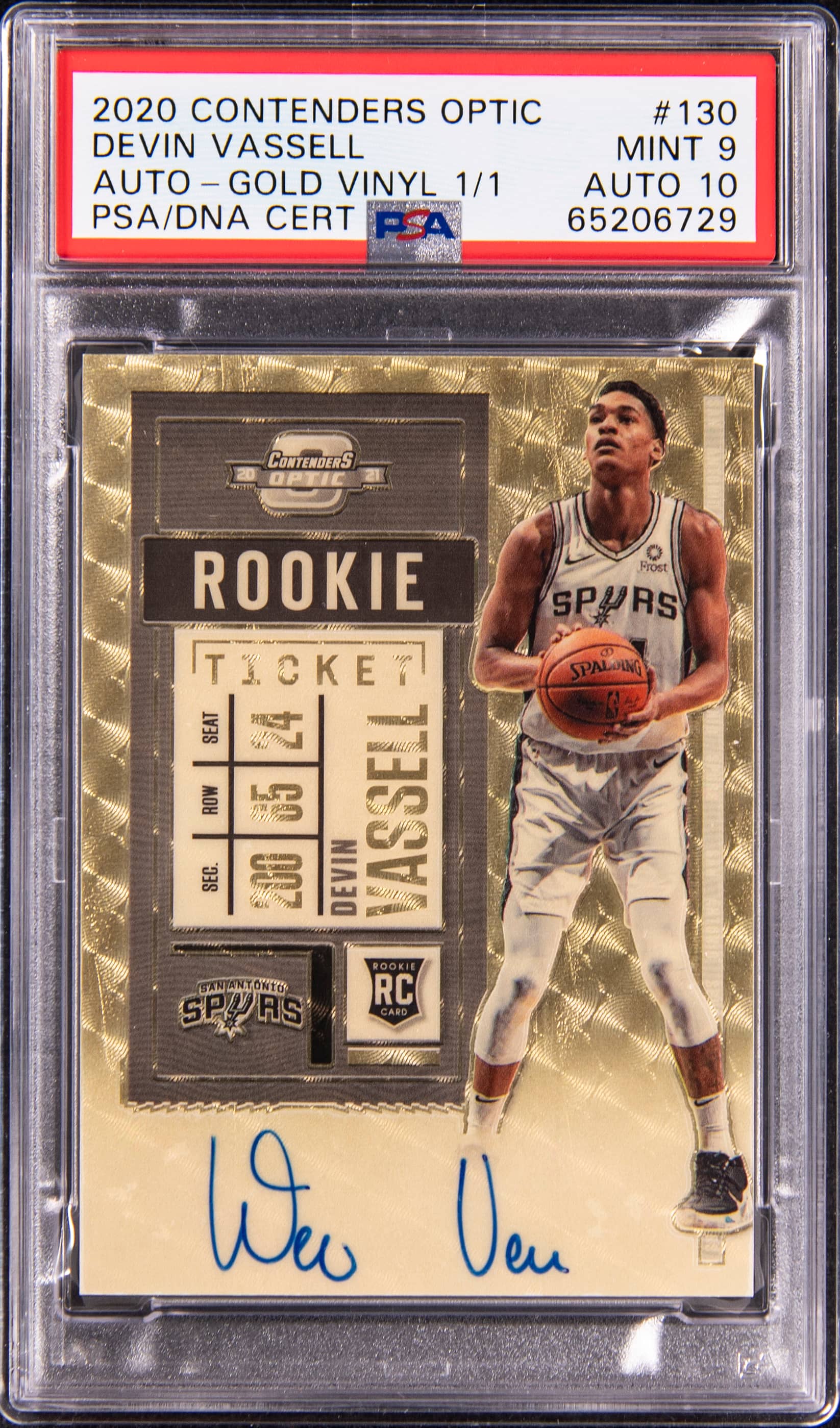 2020 Panini Contenders Optic Autograph-Gold Vinyl 1/1 Devin Vassell #130 /1