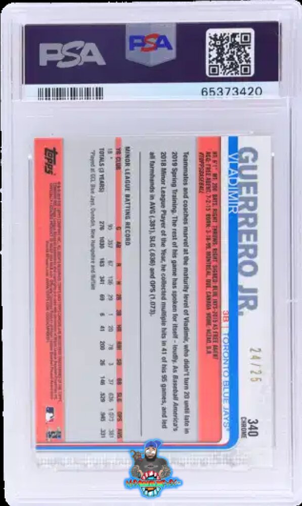 Back of 2019 Topps Chrome Sapphire Orange Vladimir Guerrero Jr. #340 /25
